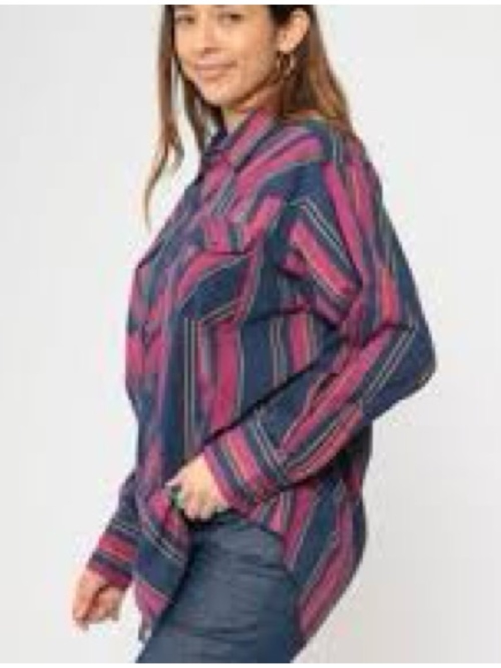 80’s Rustler Western Pearl Snap Long Tail Shirt in Navy & Magenta Size XL